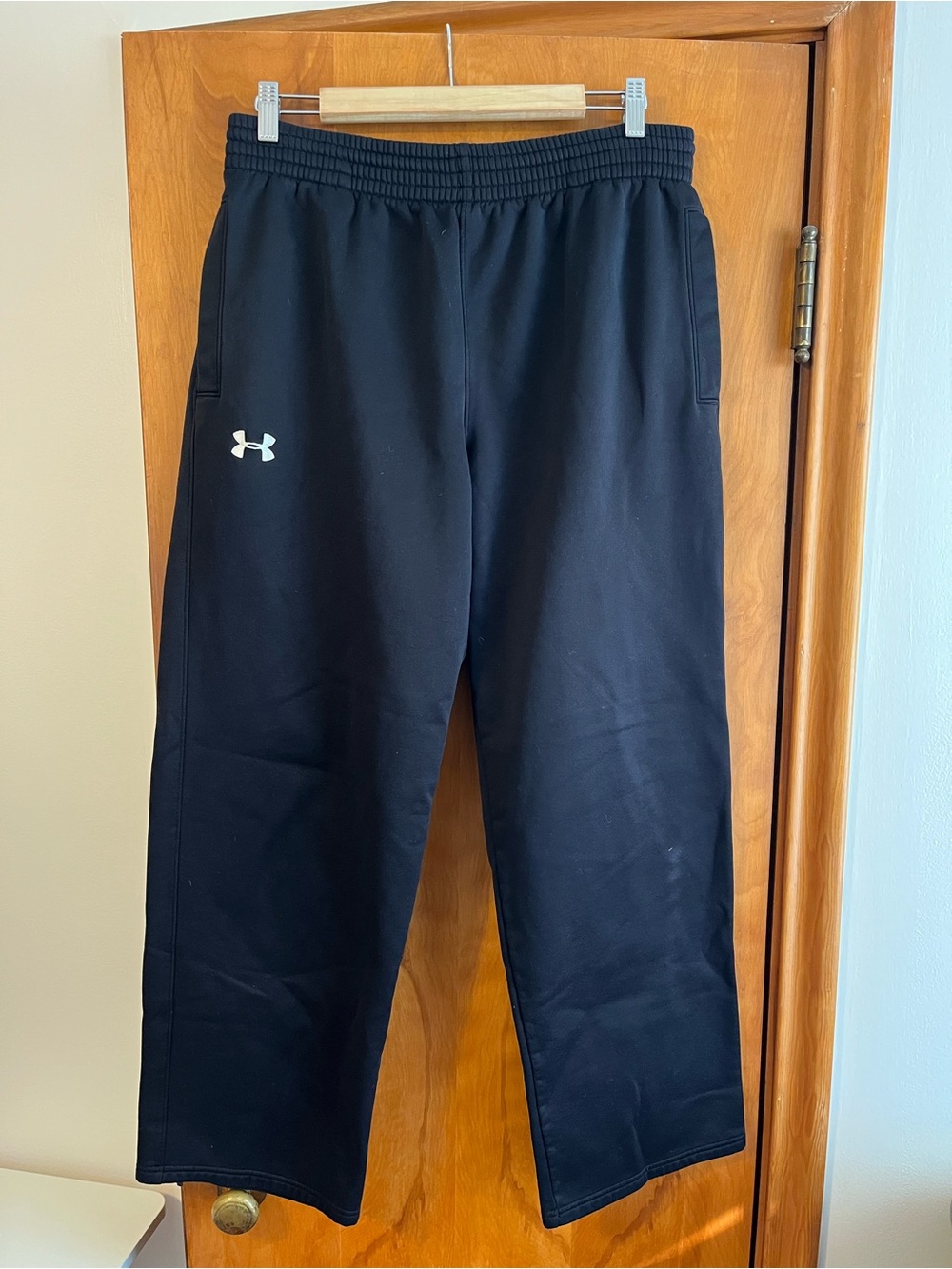 Under Armour Black Men's Athletic Sweatpants with White Logo, Size Large